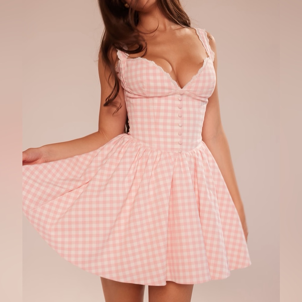 House of CB Brigitte strawberry shortcake gingham corset mini dress (S)